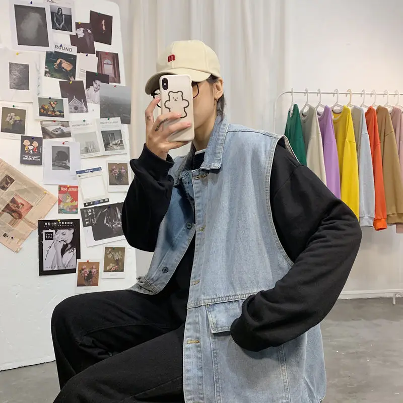 

Men's jacket 2020 spring and summer new solid color loose sleeveless denim jacket young personality fashion trend men's clothing