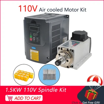 

CNC Spindle 1.5KW Square Air Cooled Spindle ER11 Milling Machine 110V VFD Inverter Converter 13pcs ER11 Collet For Engraving