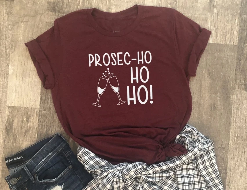 Prosec-Ho футболка Праздничная Женская забавная Рождественская футболка Prosecco милый Графический kawaii подарок слоган чистый гранж футболки tumblr топ-L004
