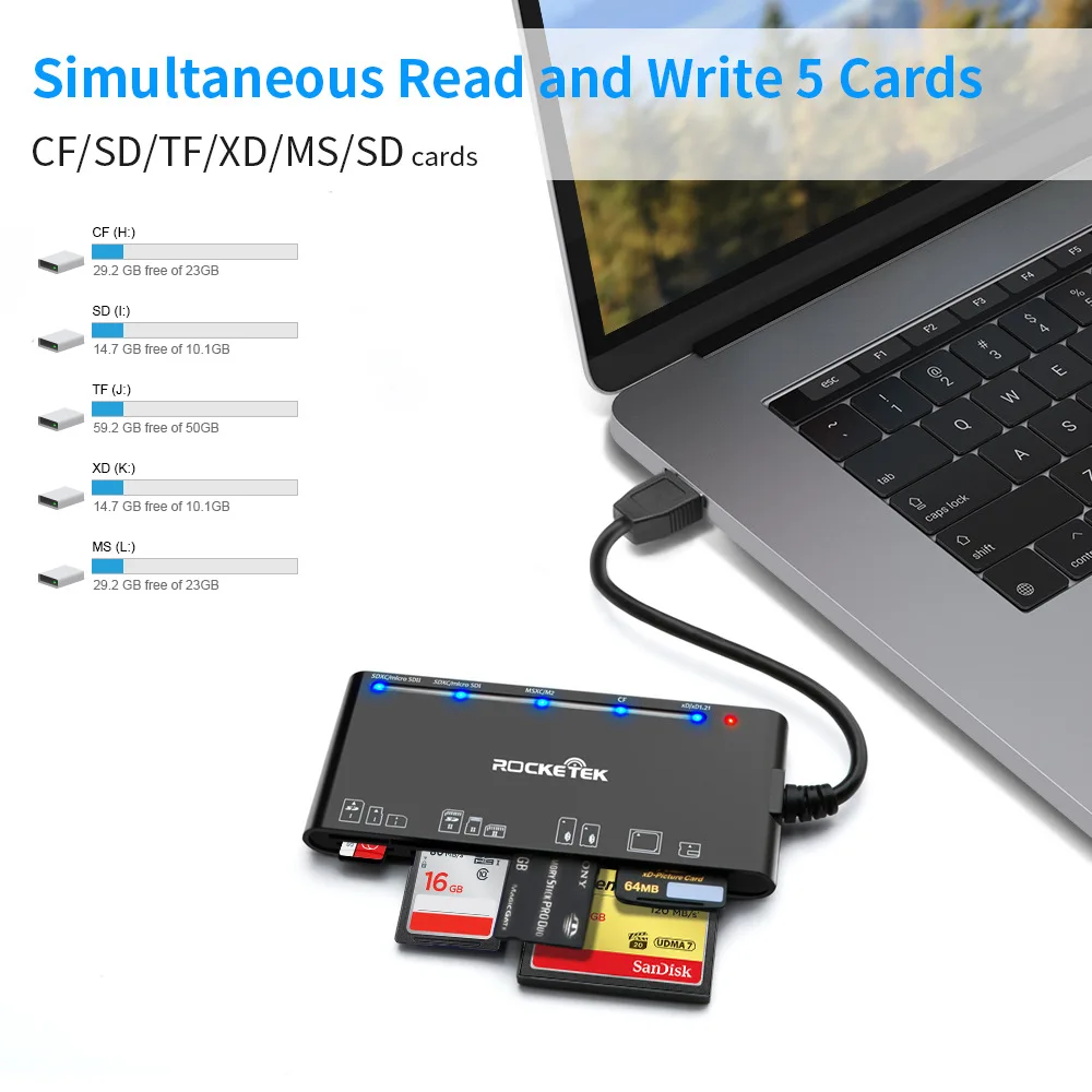 Usb 3.0 Cartão Multi-função Teader cf xd ms sd tf Cartão Sete em um Compatível com Windows Vista xp 10 Linux Mac os Cr7 Leitores de cartão - Imagem 6