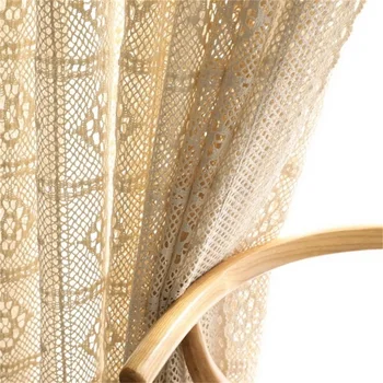 

Retro hollowed-out translucent curtain finished crochet tulle curtain American country fabric for living room bedroom custom#4