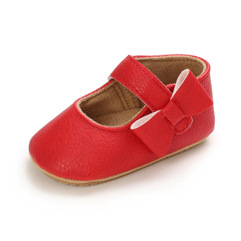Infant Newborn Baby Girls Princess Non-Slip Floral Border Shoes Toddler Baby Soft PU Leather Prewalker Shoes Solid First Walkers
