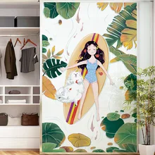 

Girl Background Decoration Stickers Plant Leaves Leisure Wallpaper Nordic Style Summer Swimming Wall Stickers
