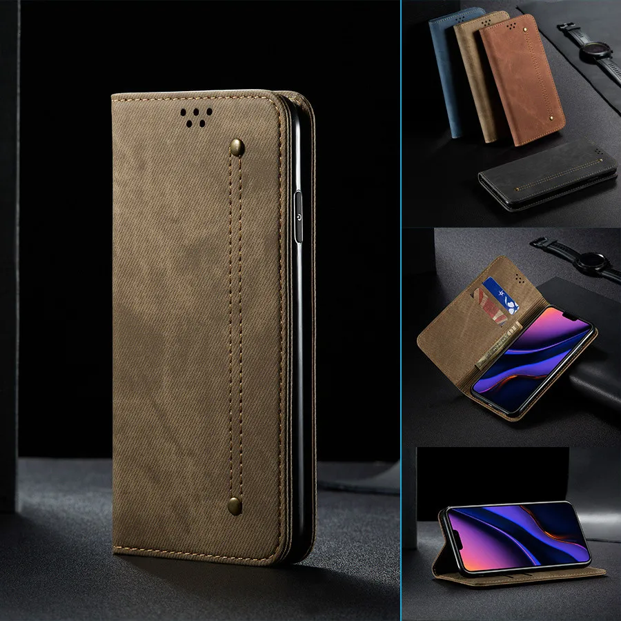 Кожаный чехол-книжка в стиле ретро с джинсовым бумажником для Iphone 11 Pro Xs Max Xr X 8 7 6 6s