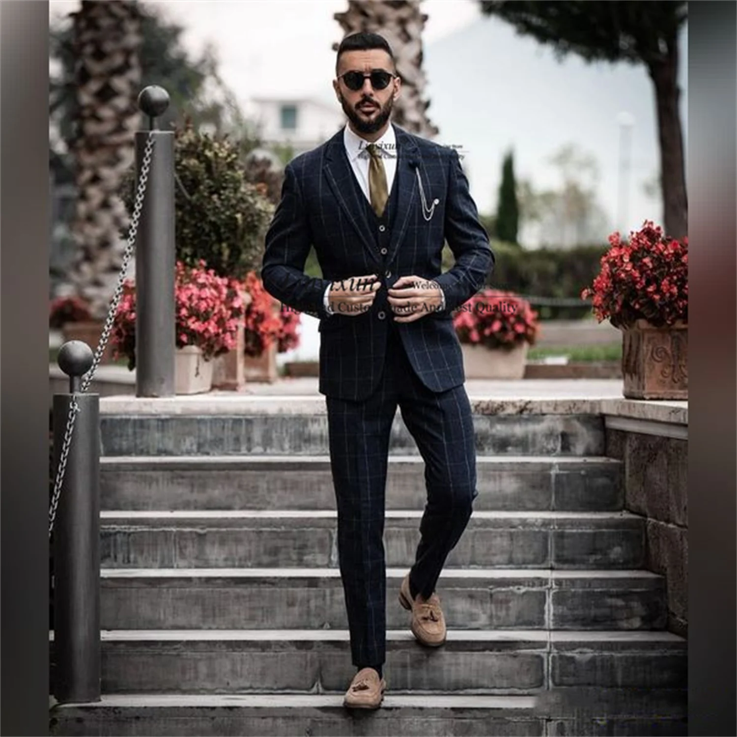 Классические клетчатые деловые мужские костюмы смокинг для жениха и свадьбы