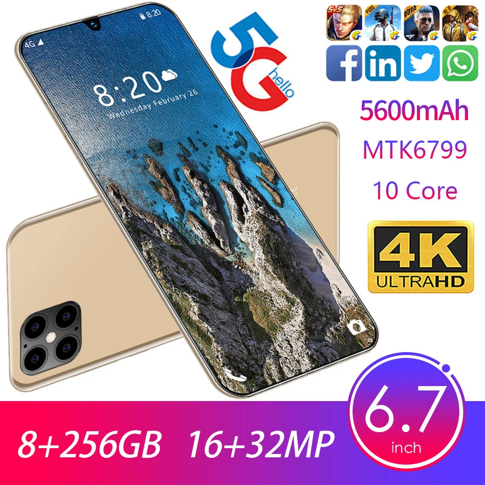 IP12 плюс мобильный телефон MTK6799 десять основных ОС 5G мобильных телефонов 6 7 8G