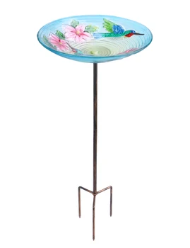 

Glass Bird Bath,Garden Outdoor Birdbaths Birdfeeder with Metal Stake Hummingbird