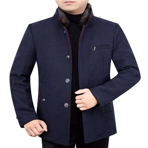 Navy blue Зимняя мужская повседневная шерстяная куртка и пальто Плюс Толстая теплая шерстяная Верхняя одежда Мужские новые приталенные куртки - Цвет: Navy blue