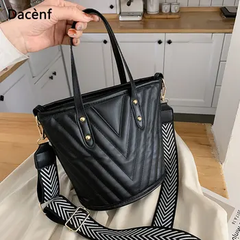 

2020 New Women Fashion PU Bucket Bags Female High Quality Leather Shoulder Bags Casual Crossbody Bag Wide shoulder strap Handbag