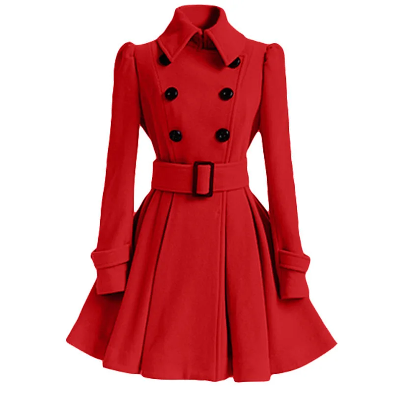 Осенне-зимнее пальто женское модное винтажное тонкое двубортное пальто женское элегантное длинное теплое белое пальто Casaco Feminino - Цвет: Red