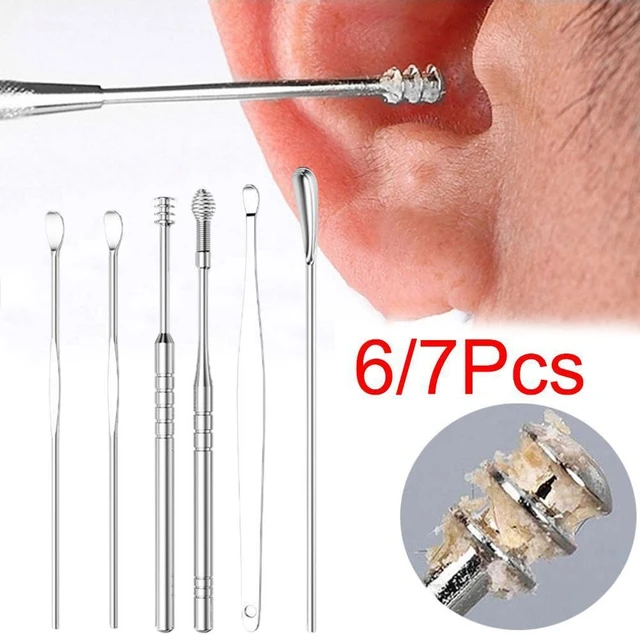 Ensemble de 6 pièces de cure-oreille en acier inoxydable, kit de perçage,  Curette, cuillère, soins des oreilles, outils de nettoyage des oreilles -  AliExpress