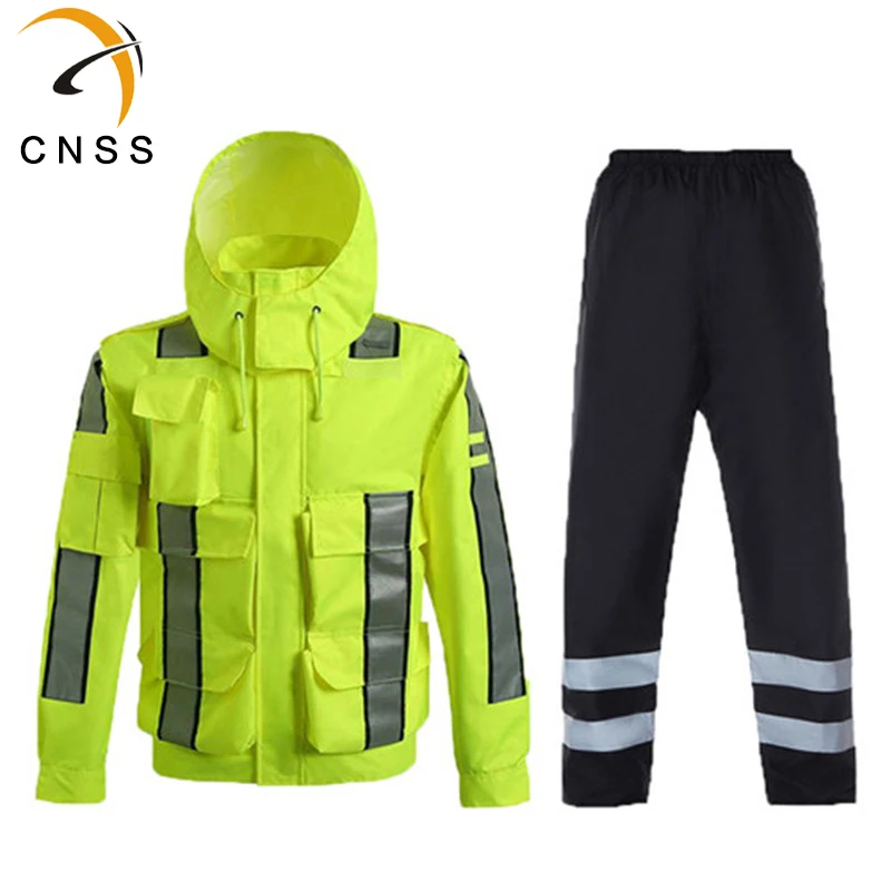 

Mens Rainwear High Visibility Mens Outdoor Tops Workwear Multi-pockets Safety Reflective Work Jacket And Pants Free Shipping