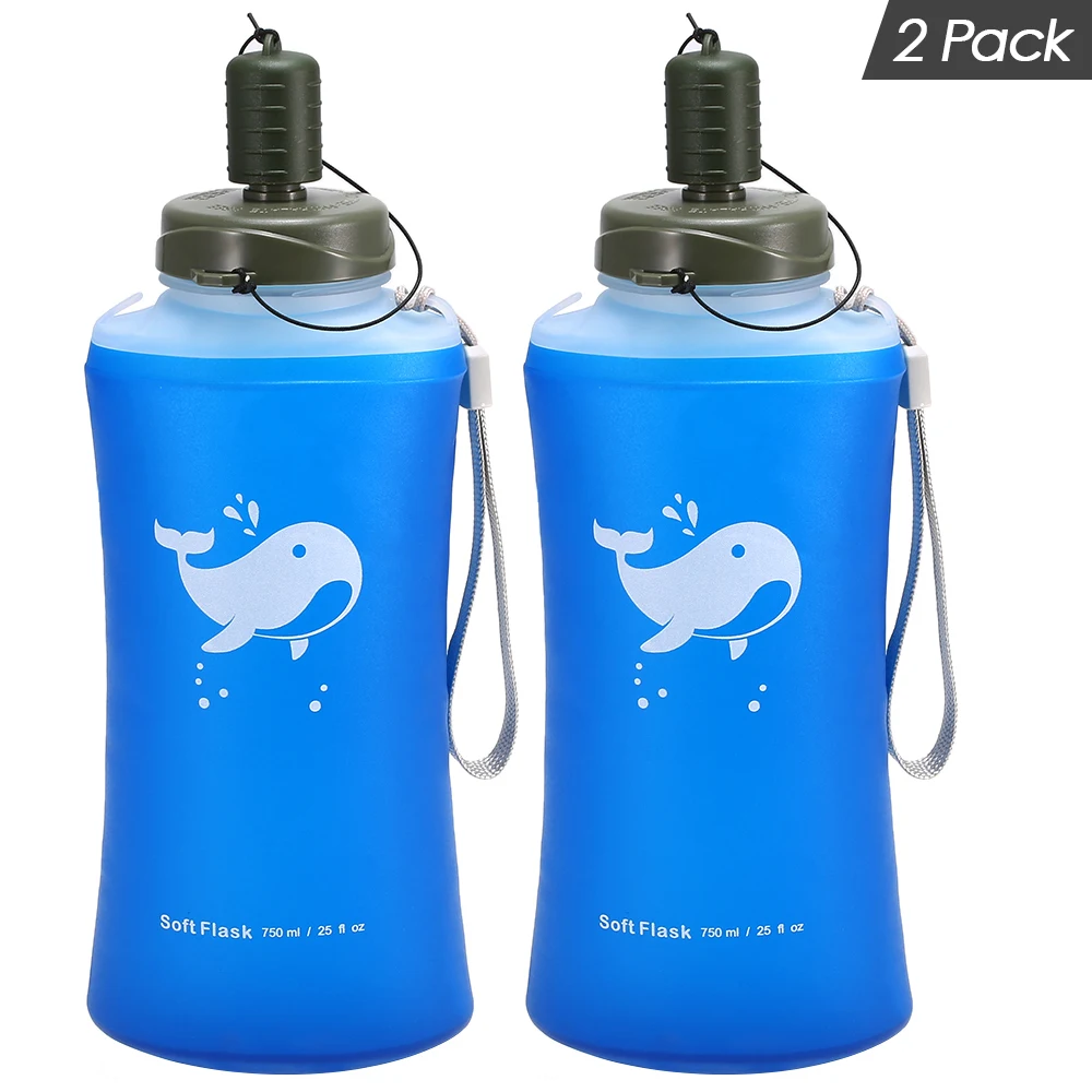 

2 Pack 750ml Water Bottle Ultralight Foldable Outdoor Running Camping Bottle Hydration Flask Water Bottle Soft Hydration Flask