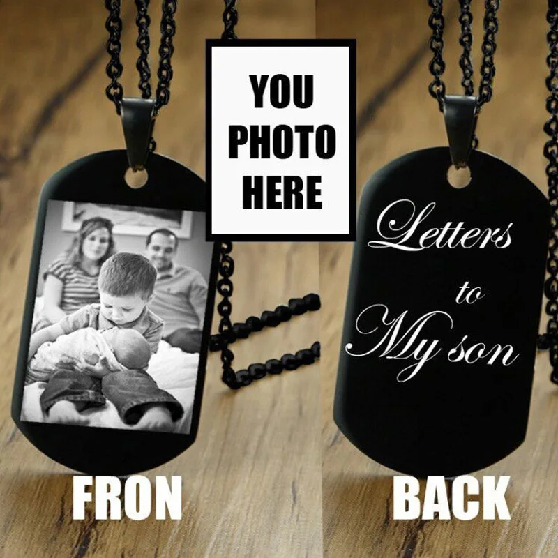 

Personalized Dog Tag Men Necklace Pendant Black Stainless Steel Custom Photo Name Army Nameplate For Man Dad Husbands Boyfriend