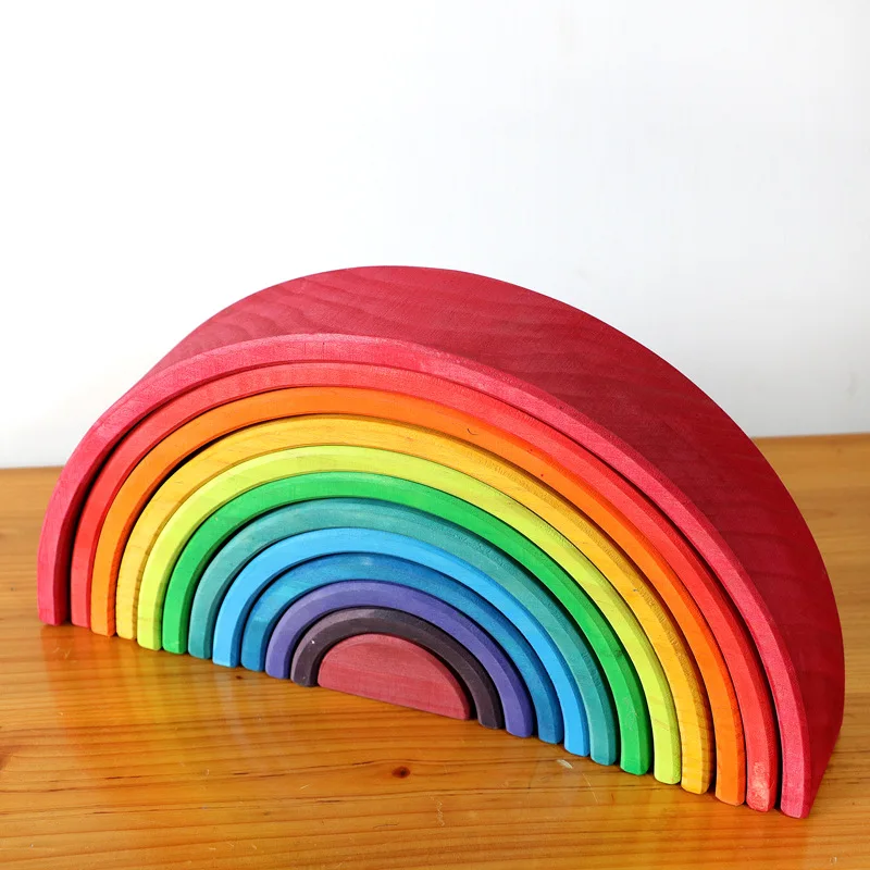 

Grimm Large Size Wooden 12 Block Rainbow Arch Building Blocks Semicircle Kindergarten Early Childhood Baby Educational Early Chi