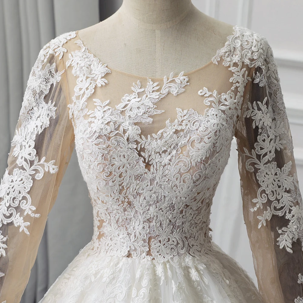 Abito da Sposa/свадебное платье трапециевидной формы с длинными рукавами, большие размеры, роскошное брейдсюркен с аппликацией, фатиновое платье принцессы de Mariage