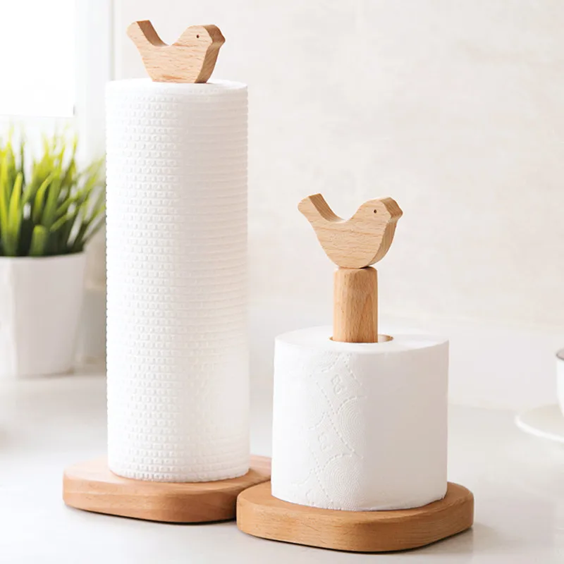 

Roll paper storage rack beech wood paper towel rack kitchen countertop solid wood vertical toilet paper roll holder