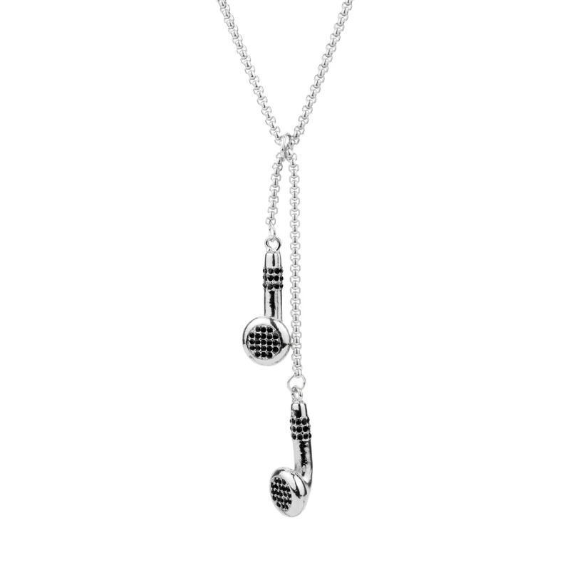 Микрофонная кристальная цепочка, ожерелье для наушников, музыкальная нота, Шарм в виде гитары, кулон, ожерелье в стиле хип-хоп, ювелирные изделия для мужчин и женщин, подарки - Metal Color: silver
