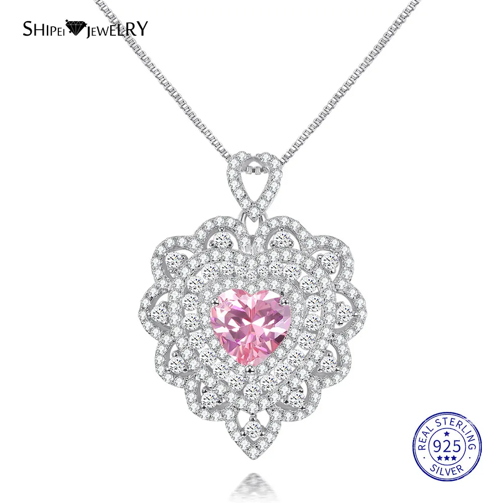 WhiteGold-Pink Shipei 925 пробы Серебряное ювелирное изделие розовое золото Белое золото сапфир сердце кулон ожерелье для женщин Подарок на годовщину - Цвет камня: WhiteGold-Pink