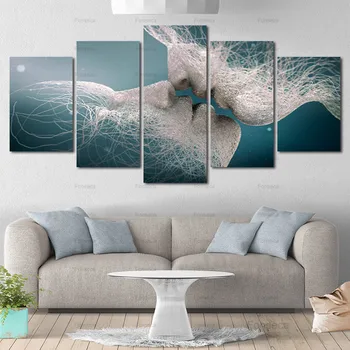 

Canvas Wall Art Home Decoration Painting 5 Panel Black White Grey Characters Poster for Living Room Modern Hd Printed Pictures