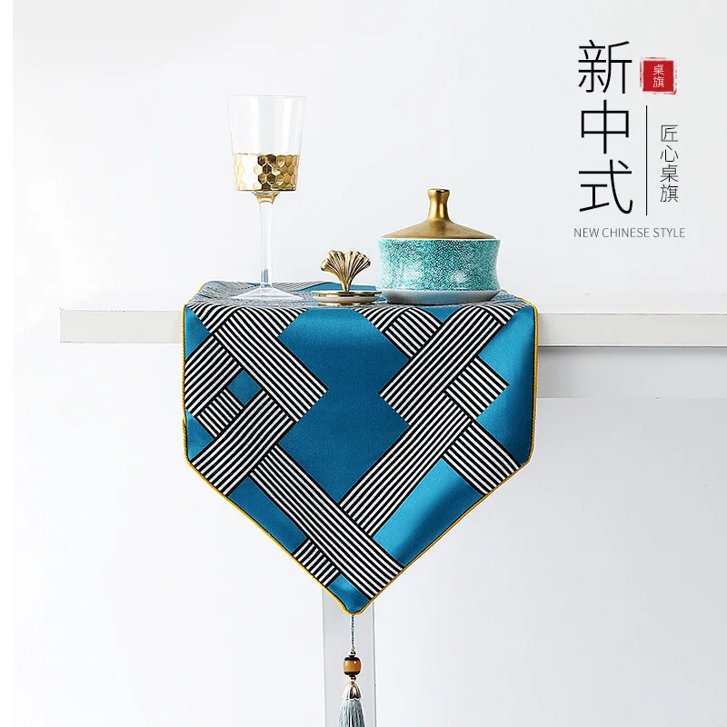 

High-grade Blue Black Striped Table Runner Geometric Table Flag Dining Table Shoe Cabinet Decoration Yellow Blue Cover