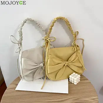 

Pleated Handle Tote Bowknot Crossbody Handbag Casual Nylon Women Shoulder Bags Fashion Exquisite Shopping Bag