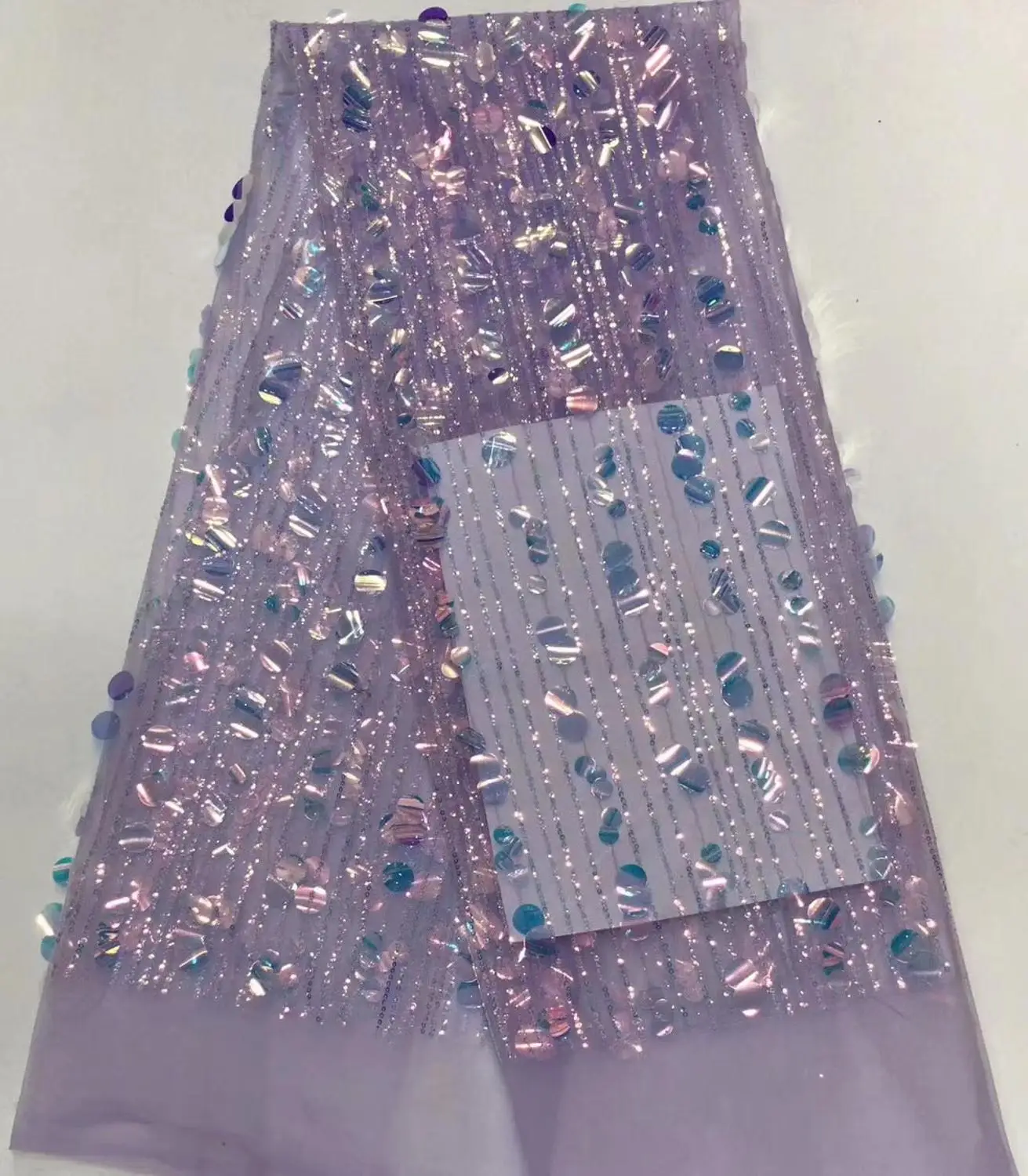 Purple New style French net lace fabric 3D flower big sequins African tulle mesh high quality african | Дом и сад