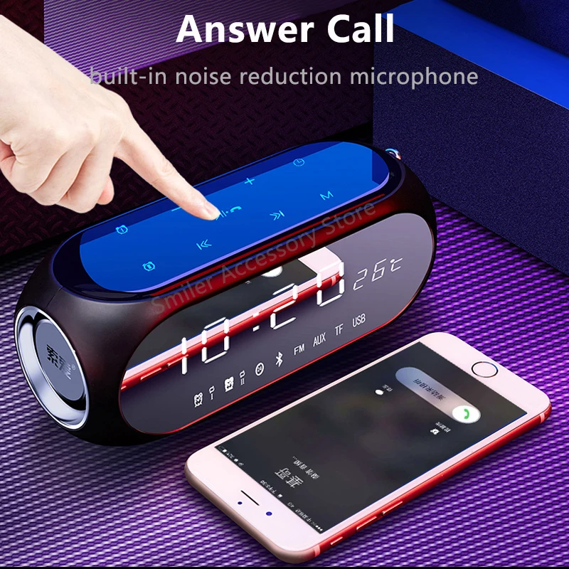 Wireless Bluetooth Speaker 10W Portable Small LED Display FM Radio Alarm Clock Home Stereo Loudspea