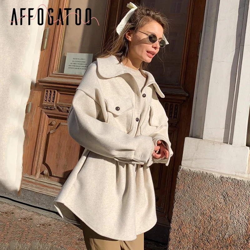 Afogatoo элегантная уличная одежда пальто женское повседневное свободные карманы