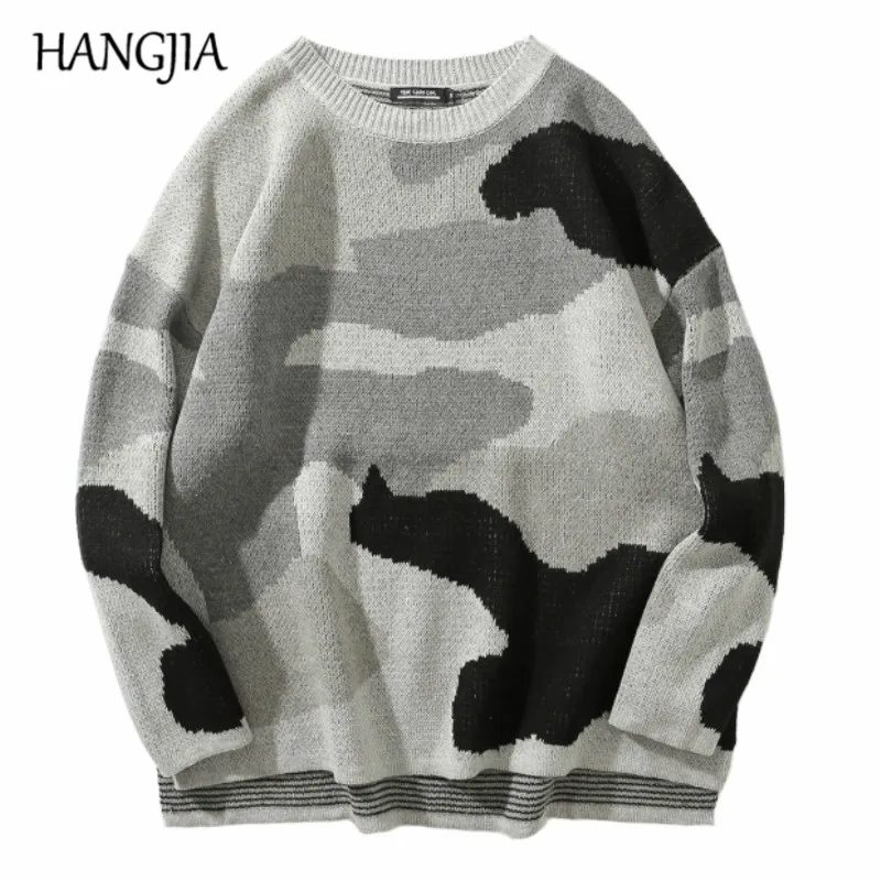 

Streetwear Side Split Camouflage Sweater Men Autumn and Winter Oversized Pullover Women Hip Hop Trend Sweaters for Men 2019