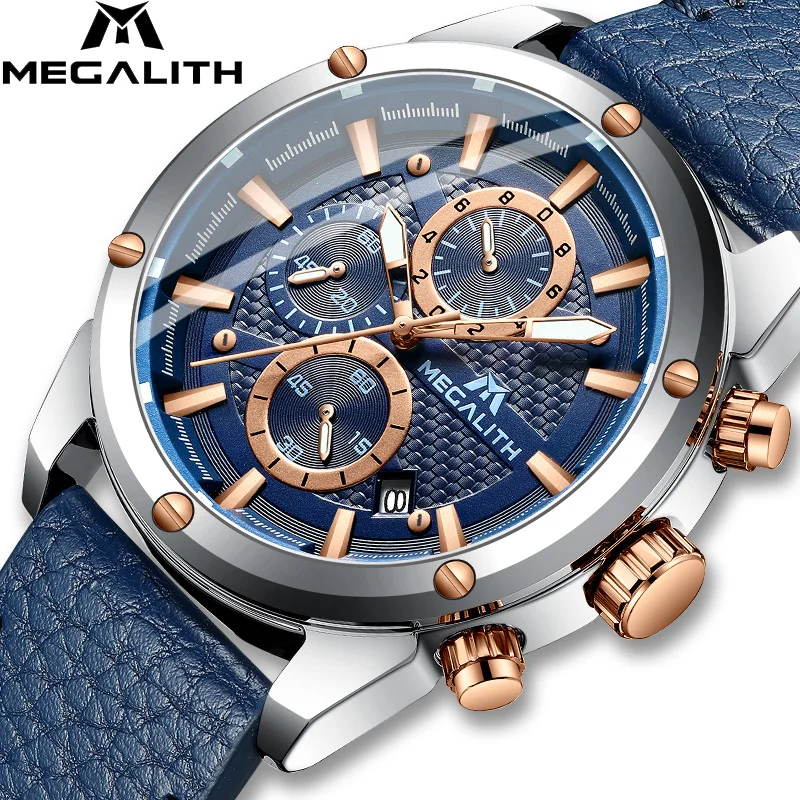 

MEGALITH Men Watches Relojes Para Hombre 2019 Original Design Quartz Watch Chronograph Fashion Genuine Leather Band 8004