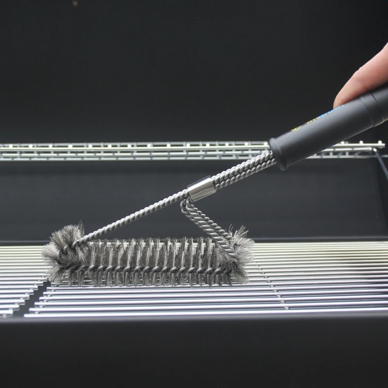 BBQ Cleaning Brush Barbecue Cleaner Tools Stainless Racks kitchen Grill Accessories Stains Grease Triangle Steel Wire Bristles