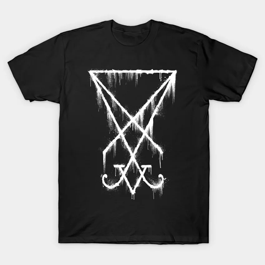 Lucifer Sigil - The Devil's Symbol White Grunge T Shirt Baphomet Spiritual Black Magic Magick Evil | Мужская одежда