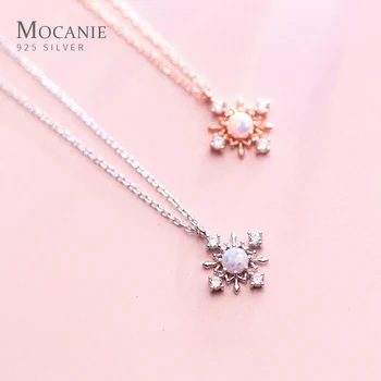 

Mocanie Gradient Color Opal Snowflake Pendant Necklace for Women 925 Sterling Silver Radiant Zircon Flower Pendant Fine Jewelry