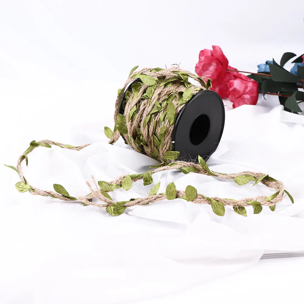10 м DIY искусственные листья смешанные Вязание пеньковая веревка Упаковка Украшение из каната фон Сделай Сам трость Свадебные украшения
