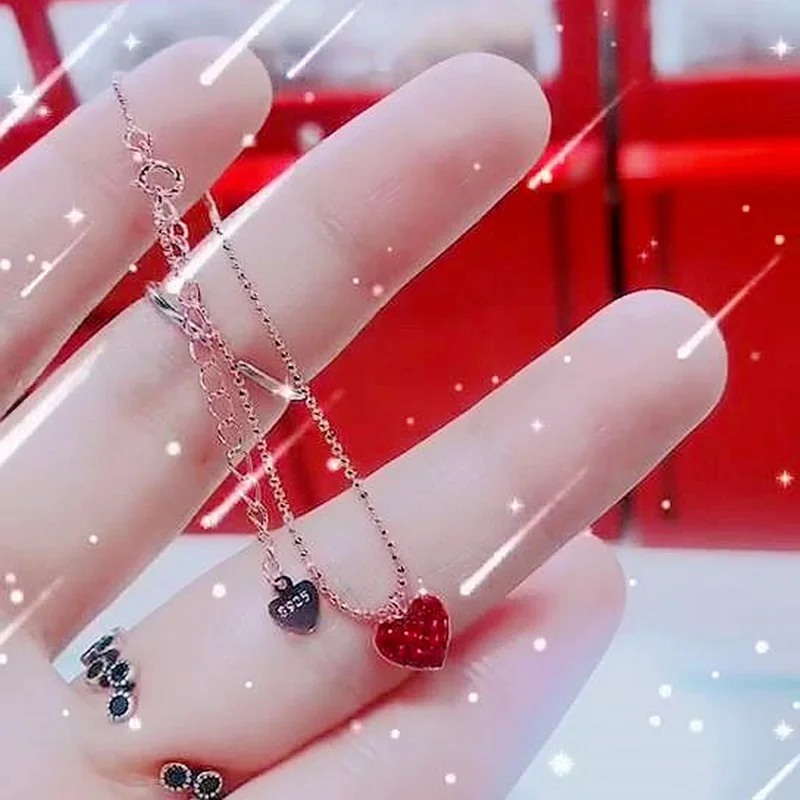 OMHXZJ XR179 Европейская мода для девушек и женщин для вечеринки, дня рождения свадьбы большое ожерельес сердцем Циркон 925 пробы серебряный браслет