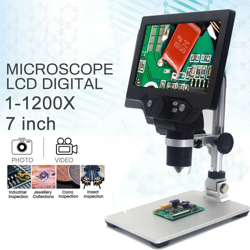 US $68.84 G1200 Electronic Digital Microscope 12MP 7 Inch Large LCD Display Soldering Continuous Amplification Magnifier Tool Phone Repair