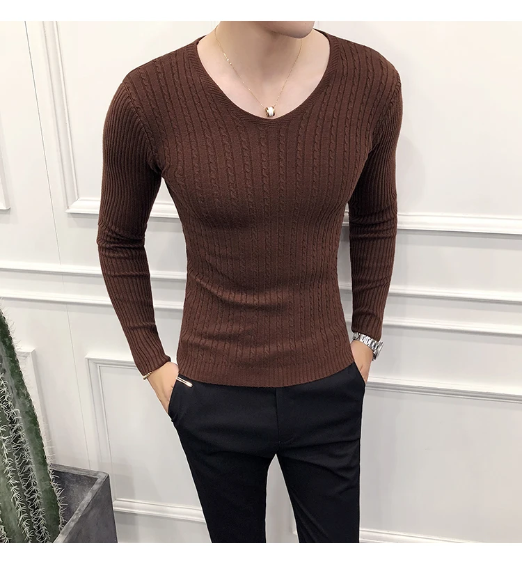 Hot Sale Men Casual Sweater Fashion Long Sleeve Pull Homme Streetwear Slim Fit V Neck Knitting Sweaters Mens Clothing 2XL