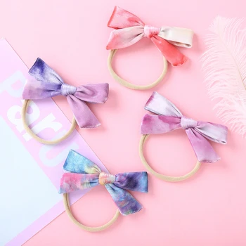 

36pc/lot 2020 New 4" Smooth Tie Dye Velvet Handtied Bows Nylon Headband Or Clips For Girls Kids Warm Winter Hair Accessories