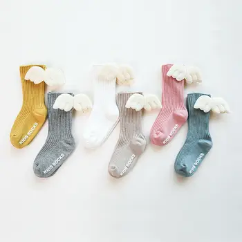 

2020 Baby Girls Knee High Socks Angel wing Summer Autumn Cotton Socks Solid Candy Color Kids Toddler Short Socks For Children
