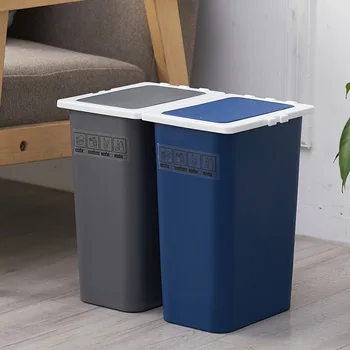 

Japan Household Kitchen Press Compartmental Garbage Can Large Size-Connection Wet and Dry Separation Trash Can Toilet with Lid