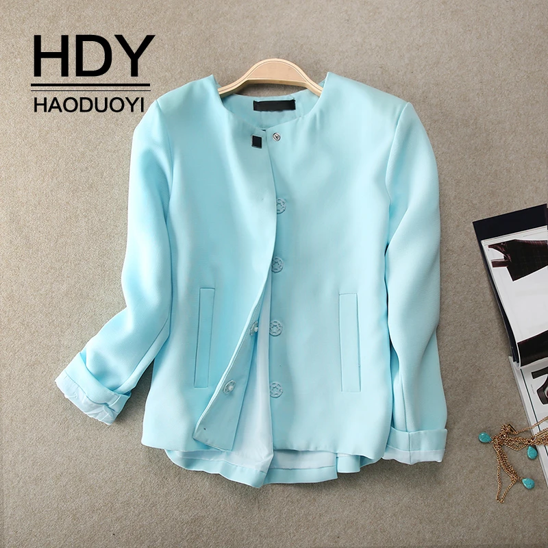 HDY Haoduoyi весна, однотонный яркий цвет, синий, крутой стиль, темперамент для девочек, простая повседневная тонкая Пряжка, короткая куртка с
