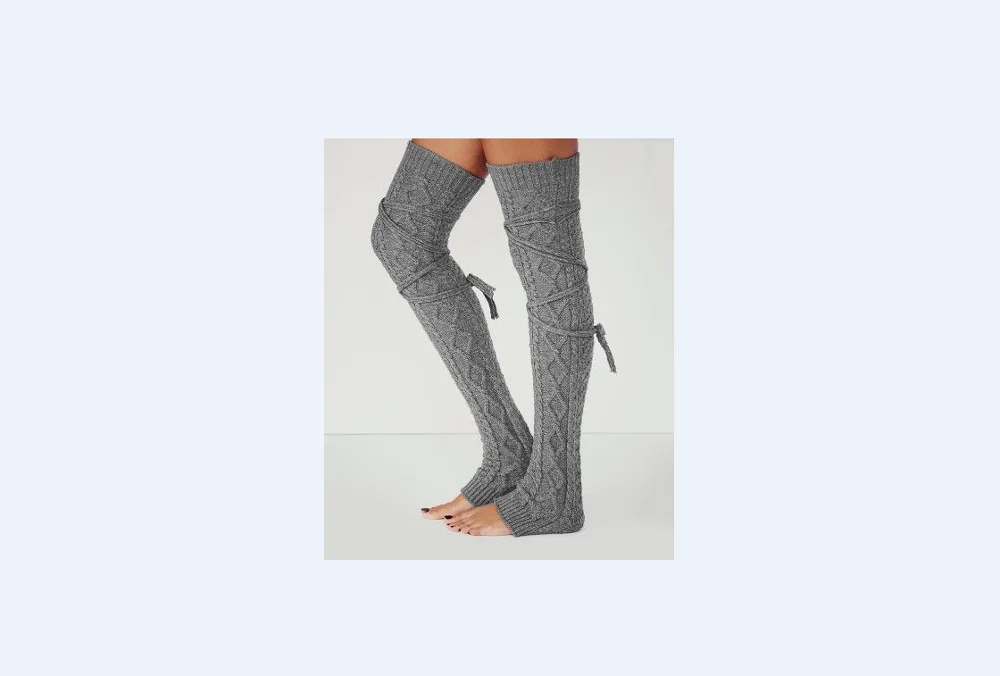 light grey Модные женские вязаные чулки; гетры; кружевные леггинсы с отделкой; женские гольфы до колена - Цвет: light grey
