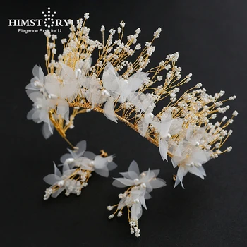 

HIMSTORY Handmade Beaded Crown And Tiara Headband Vintage Bridal Hair Vine For Women Diadem Wedding Hair Accessories