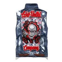 Стиль, мужской джинсовый жилет, модный мужской жилет с вышивкой в виде черепа, ковбойская одежда, мужская одежда 887