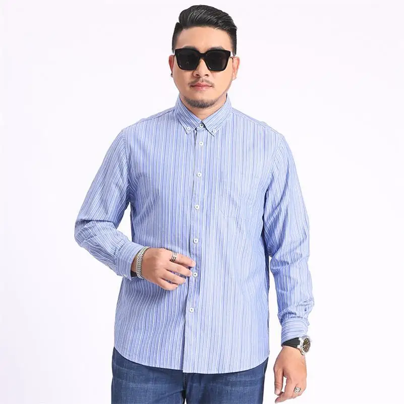 5xl 6xl 7xl 8xl новая хлопковая осенняя и зимняя рубашка мужская с длинными рукавами дикие Блузы больших размеров в полоску Мода Бизнес - Цвет: 2