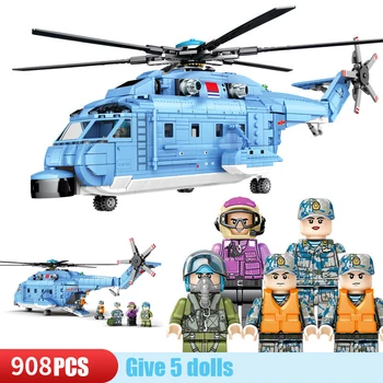 

908PCS Military Series Helicopter Building Blocks Toys with 5 Dolls Armored Ambulance Weapon Army Bricks Toys For Children