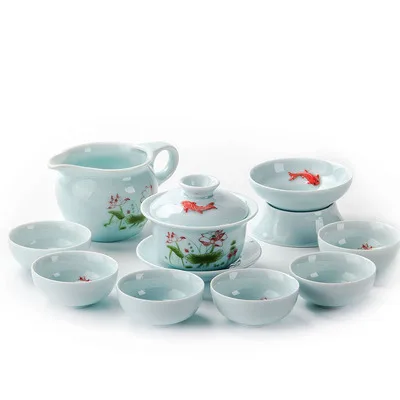 01 Tea Set Чайный набор Longquan Celadon, керамический набор, ручная роспись, кунг-фу, чайный набор, миска чайник, чайная чашка для офиса - Цвет: 01 Tea Set