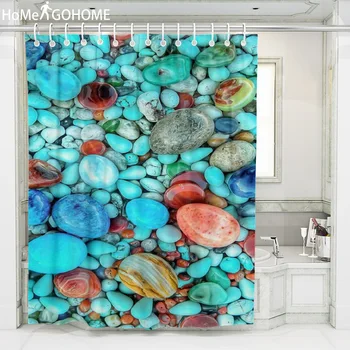 

Turquoise Shower Curtains 3D Eco-friendly Beach Stone Bathroom Curtain Polyester High Quality Washable Bath Decor Shower Curtain
