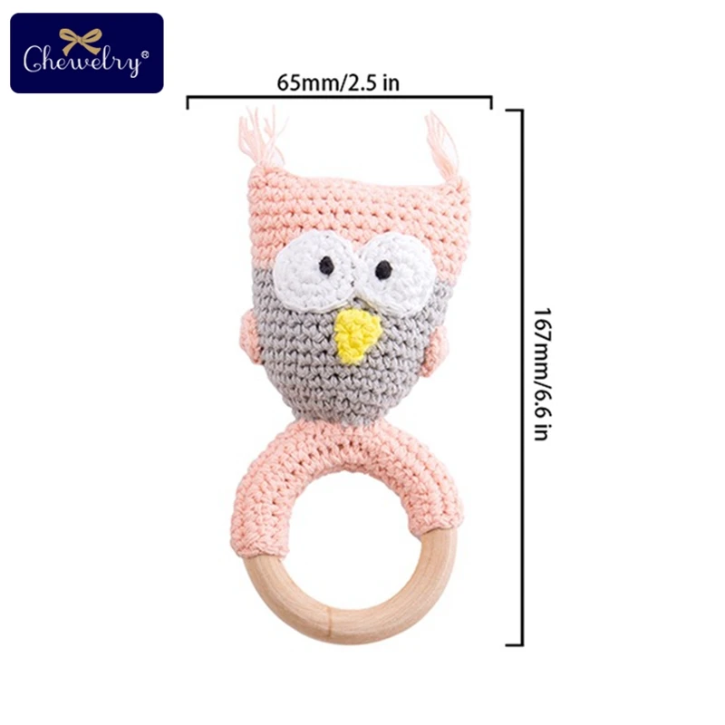 Owl Rattle 1 комплект/3 шт., детский деревянный прорезыватель, детская коляска, Детские Силиконовые Бусины, погремушка, Детская пустышка, зажим для соски, цепочка для коляски, игрушки - Цвет: Owl Rattle